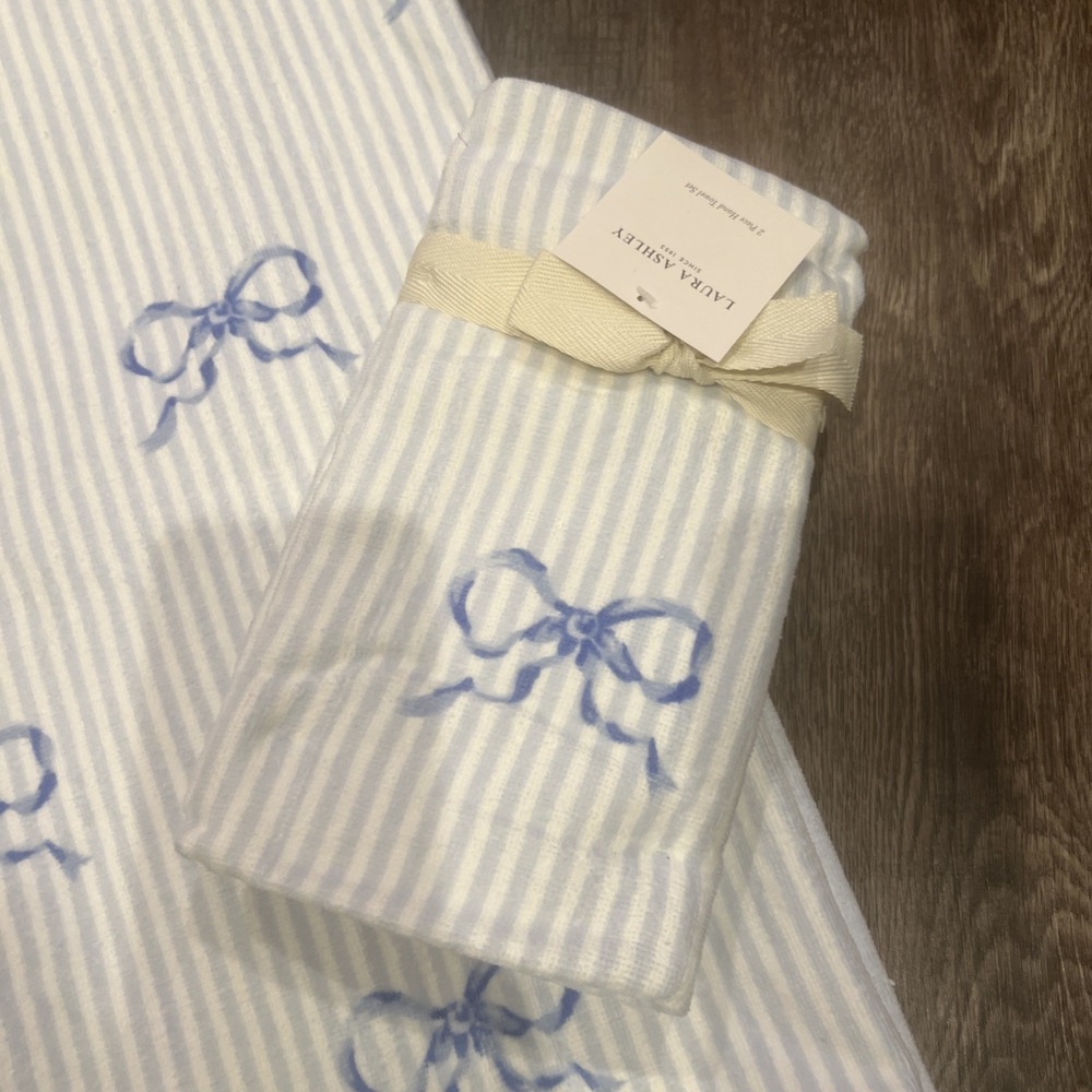 NEW Laura Ashley Floral Striped Cotton Hand Towels (2) and Bath Towel (1)